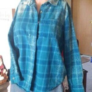 Upcycled Bleached Flannel, Vintage, Distressed, Dandelion, Country, Bl